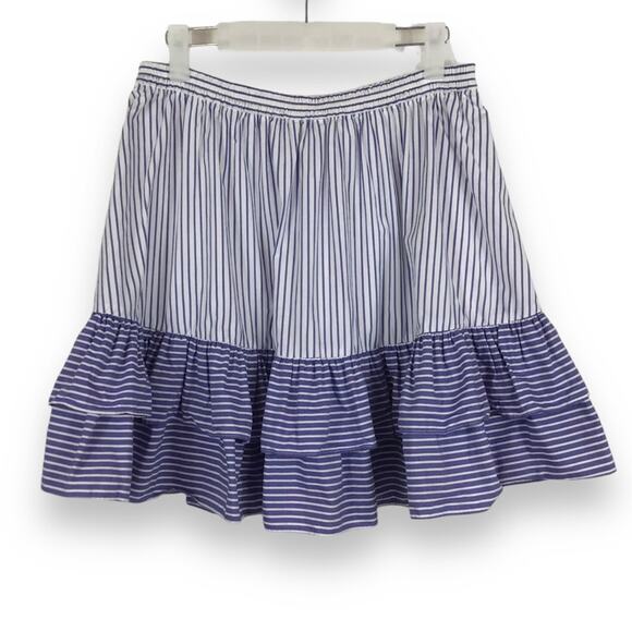 J. CREW Blue Striped Tiered Ruffle Mini Skirt size 4 - Picture 1 of 5